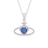 Asfour Crystal Chain Necklace With Blue Heart Pendant In 925 Sterling Silver-ND0463-B